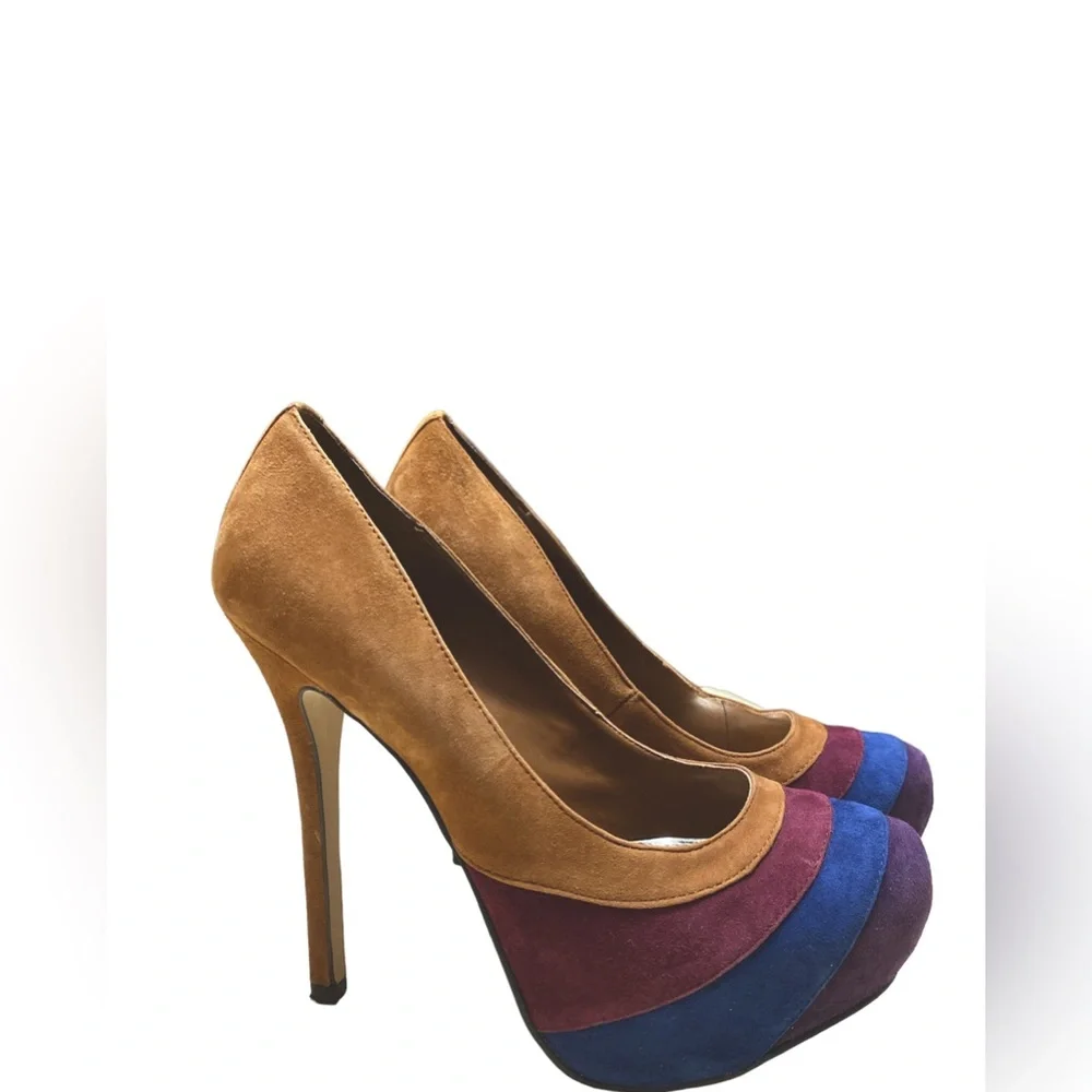 Tan Blue and Purple Baker's Heels Size 7.5 M - Picture 2 of 6